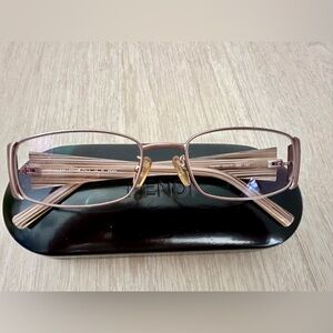 Fendi Rose Gold Rectangular Metal Eyeglass Frames